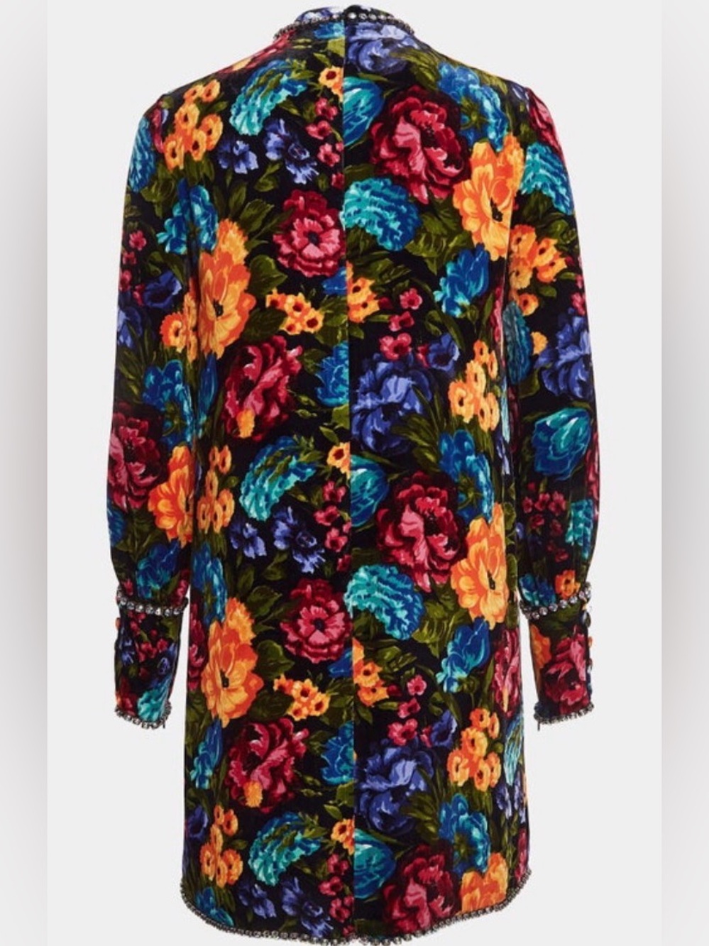 Gucci Multicolor Floral Velvet Dress With Jeweled Trim And Navy Velvet Bow - Picture 5 of 11